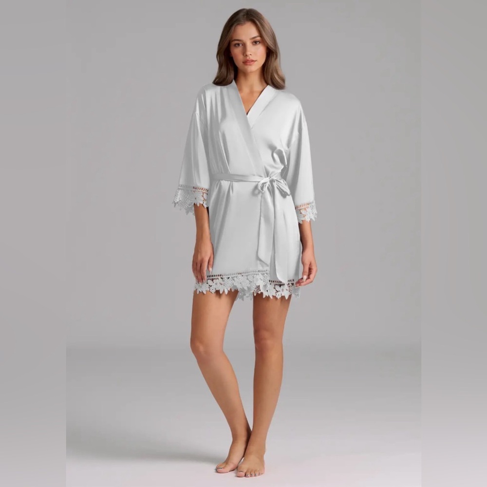 Azazie White Satin Lace Robe - Picture 2 of 8
